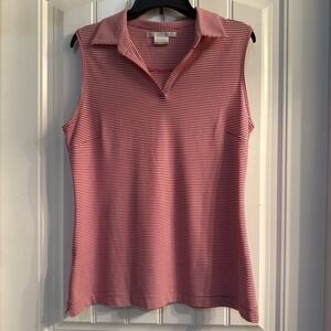 Nike Golf Women's Dri-Fit Polo Shirt Sleeveless Top Large Red And White Stripes